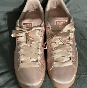 Blush Pink Satin Pumas